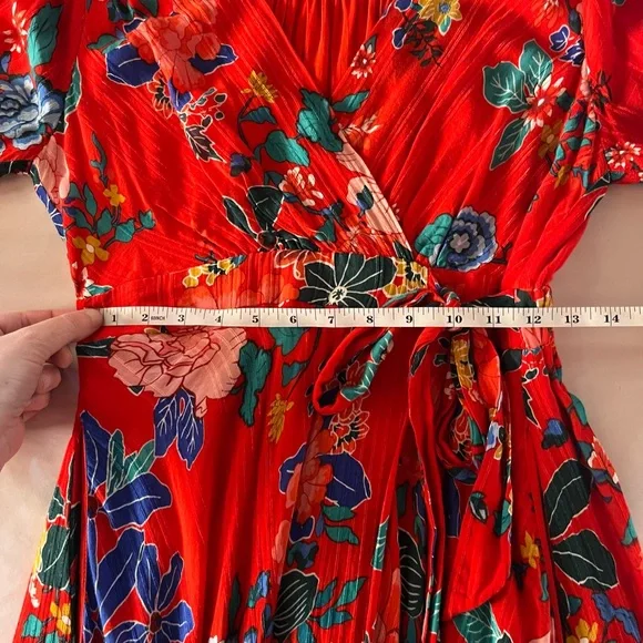 Anthropologie Red Floral Boswell Midi Dress 8